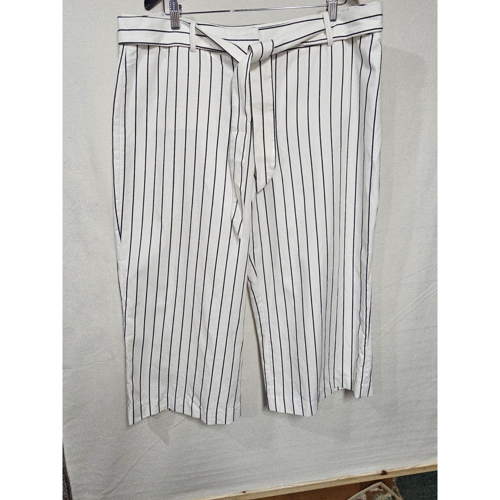 Tahari Arthur S.‎ Levine Cream and Black Cropped Wide Leg Trouser Pants Size 16